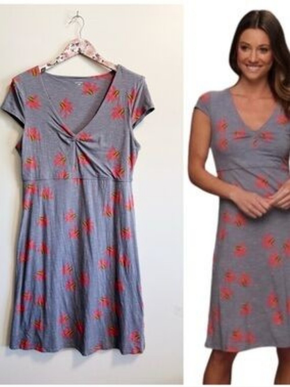 Toad & Co Horny Toad Floral Dress M Gray Pink Organic Cotton Casual Sustainable